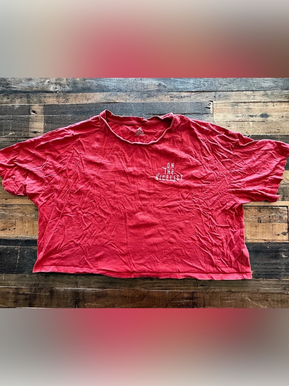 Aerie Red Christmas Short Sleeve Cropped 100% cotton Tee Size XL